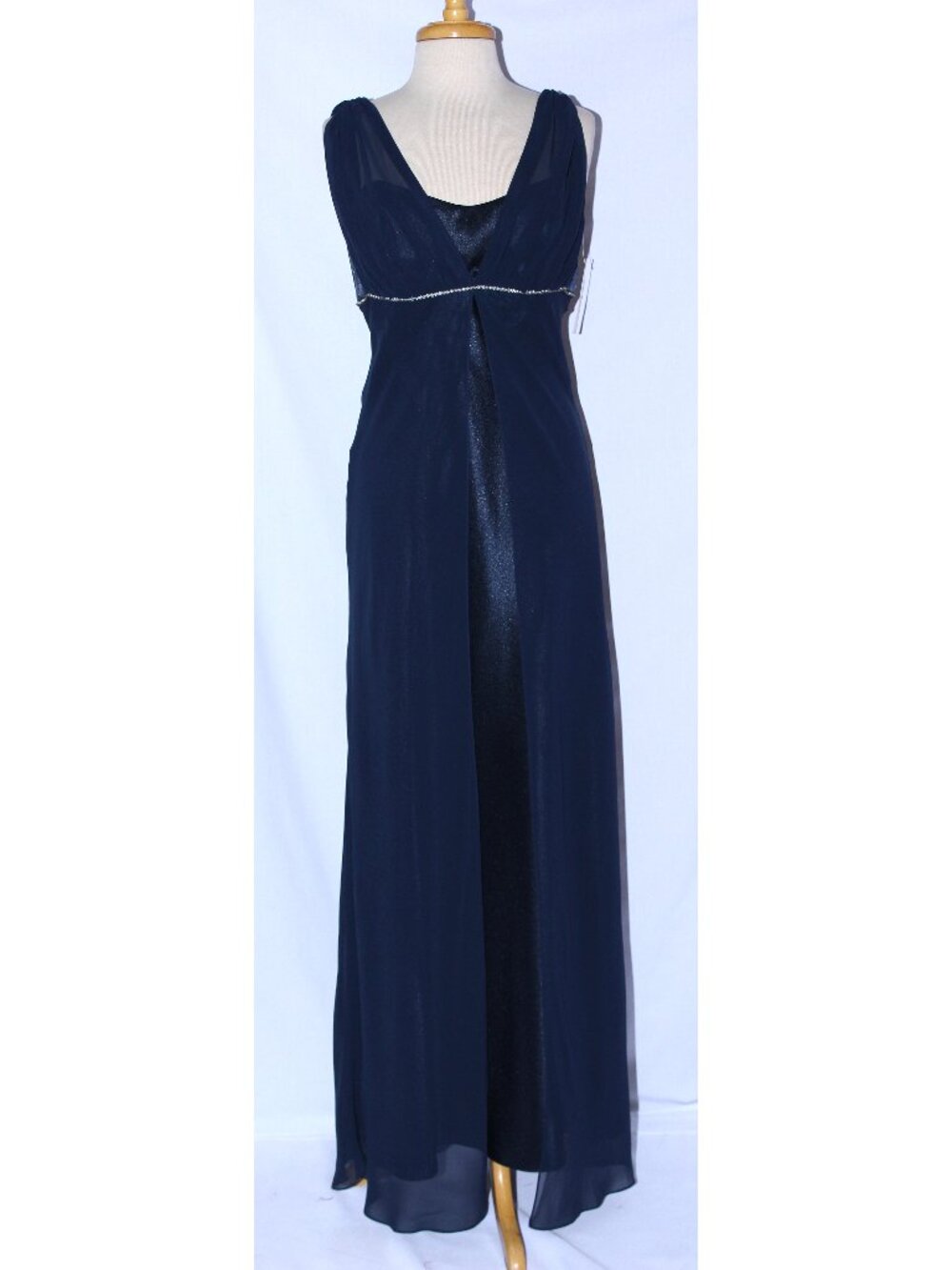 Juno #775 Satin & Chiffon Bridesmaid Dress Floor Length-Size L-NAVY BLUE-NEW
